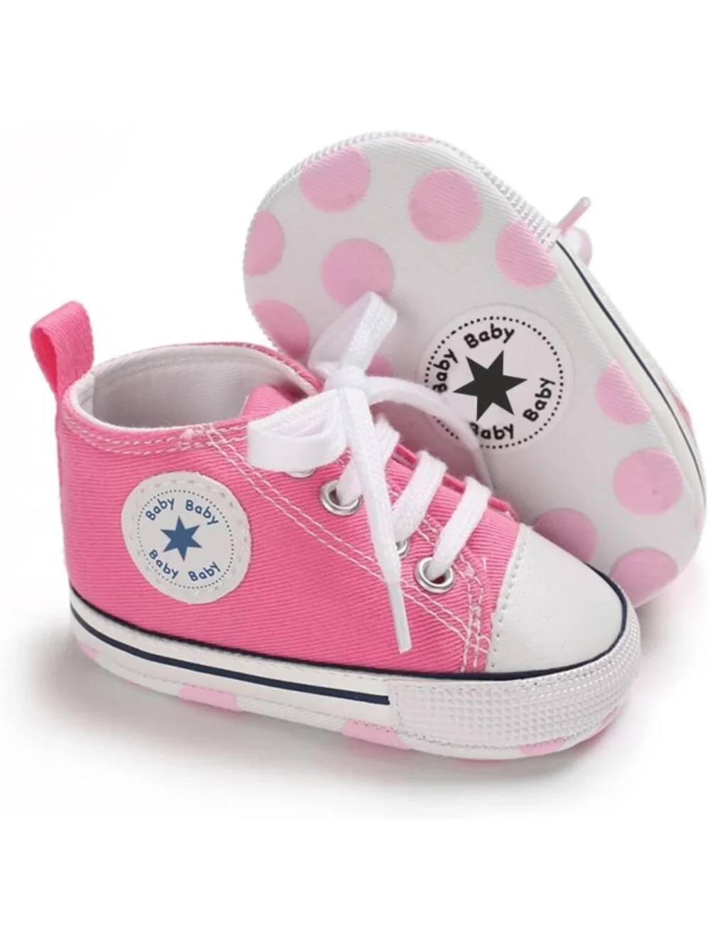 Unisex Infant High Top Sneakers, Non-Slip Canvas Denim First Walkers Shoes